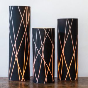 Tall modern lamps with geometric patterns