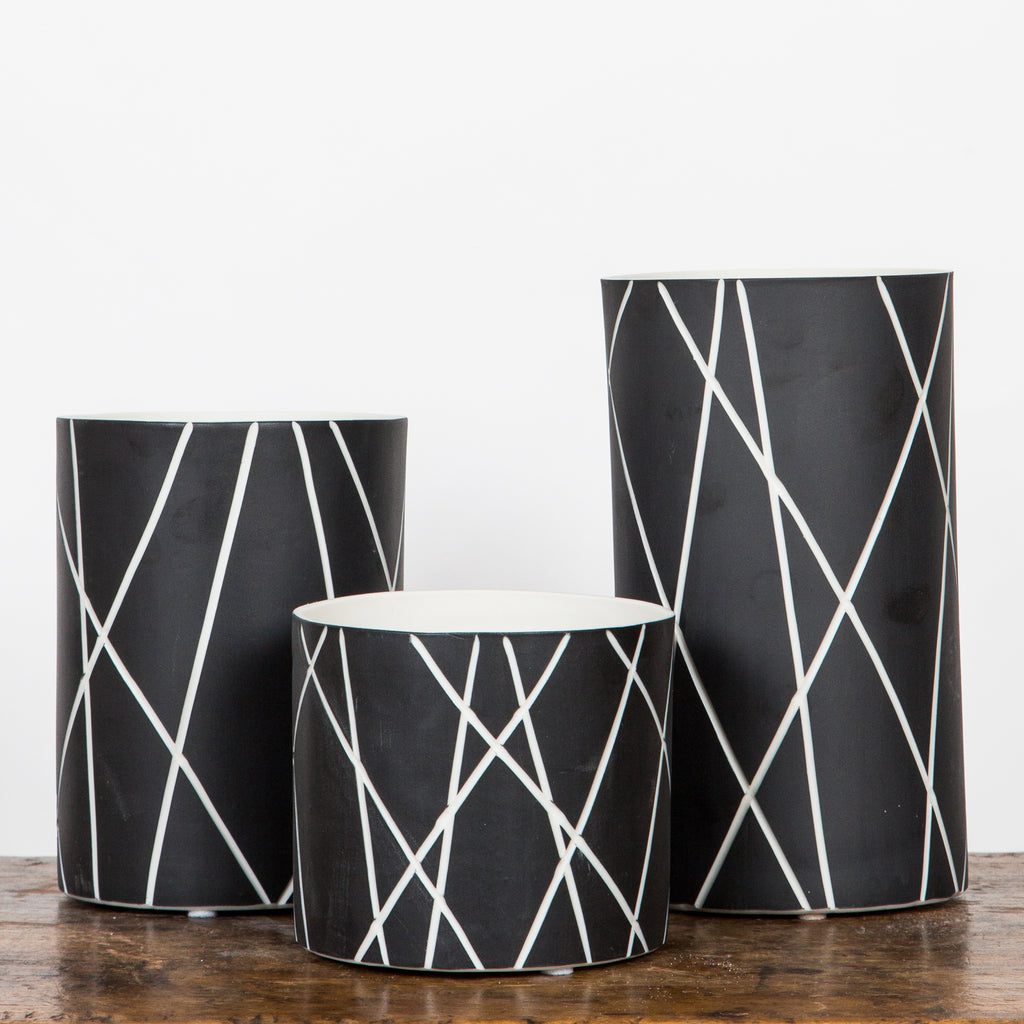 Black and white geometric vases