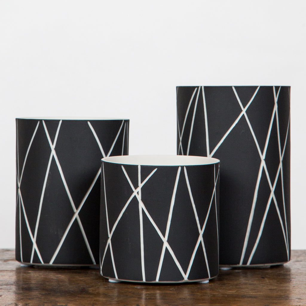 Modern black and white patterned vases