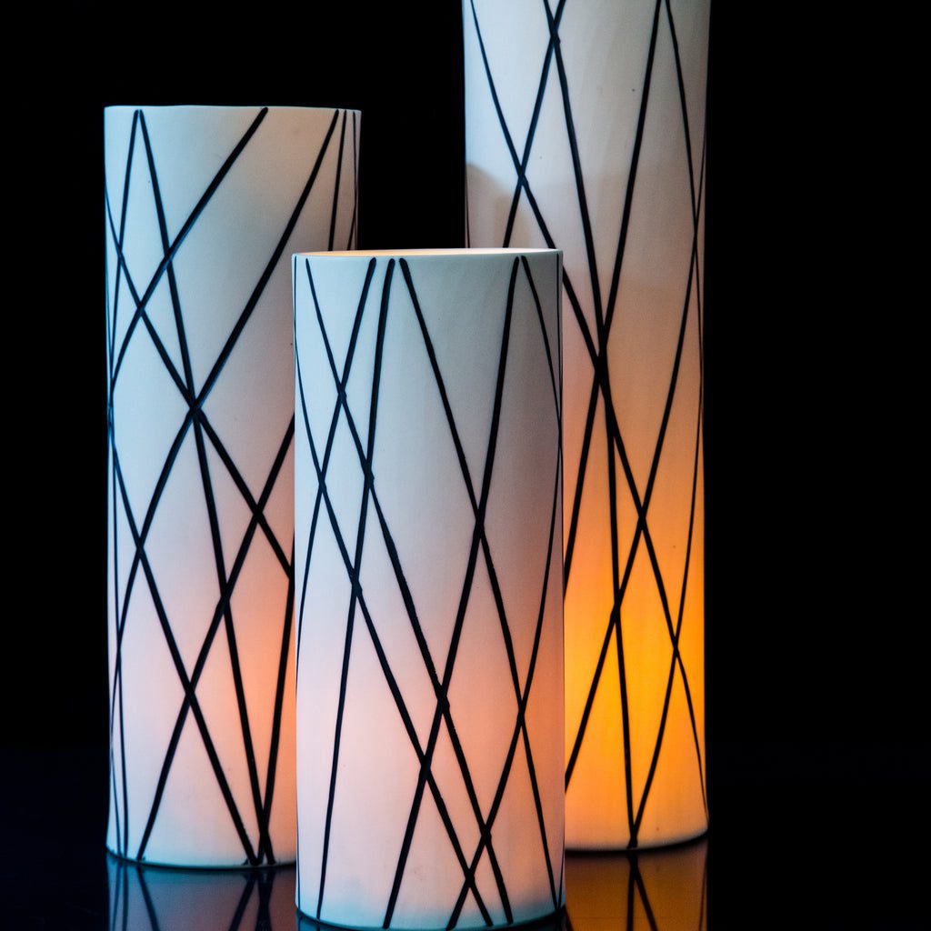 Stylish tall lamps with crisscross designs
