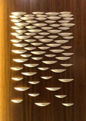 Wooden wall with decorative boat designs