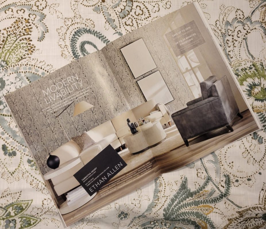 Elegant interior design magazine spread