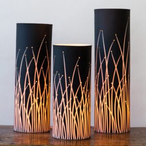 Tall decorative lamps with light patterns