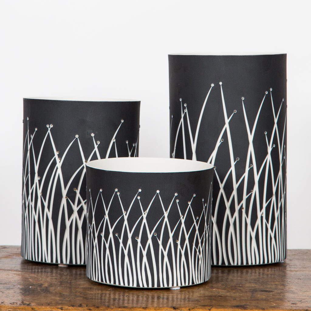 Elegant vases with stylized grass pattern