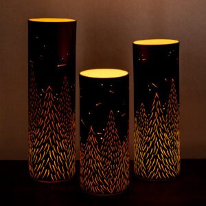 Decorative candles casting warm, ambient light