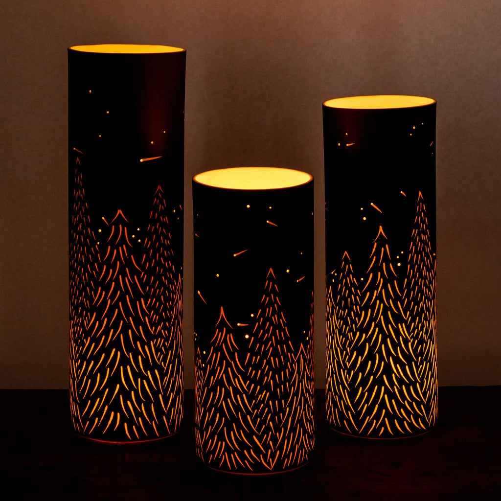 Decorative candles casting warm, ambient light