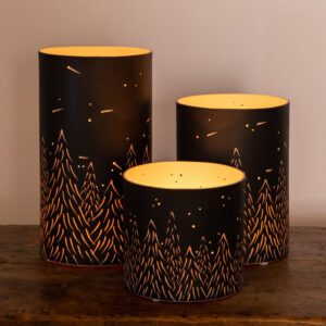 Set of three glowing lanterns
