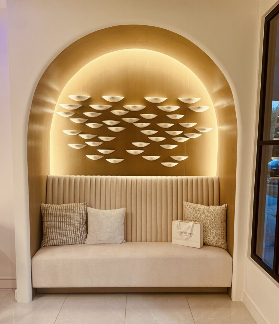 Cozy nook with illuminated wall art