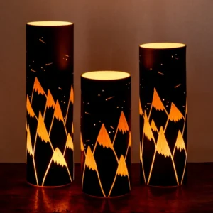 Artistic mountain silhouette lamps illuminated