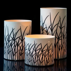 Decorative candle holders with grass pattern