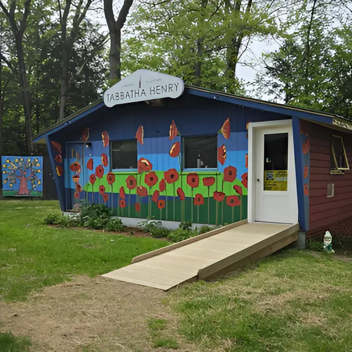 Colorful building with floral mural