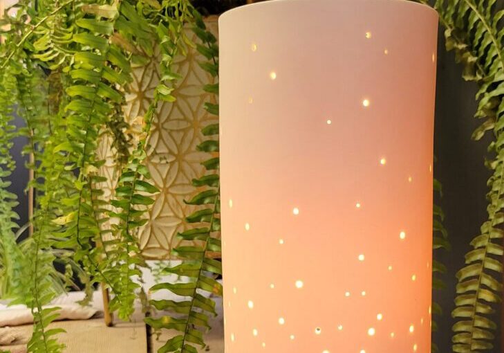 Cozy lamp beside green fern